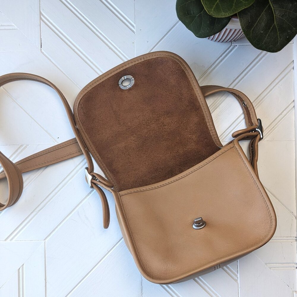 Camel Leather Small Flap Saddle Crossbody Bag - Picture 5 of 11
